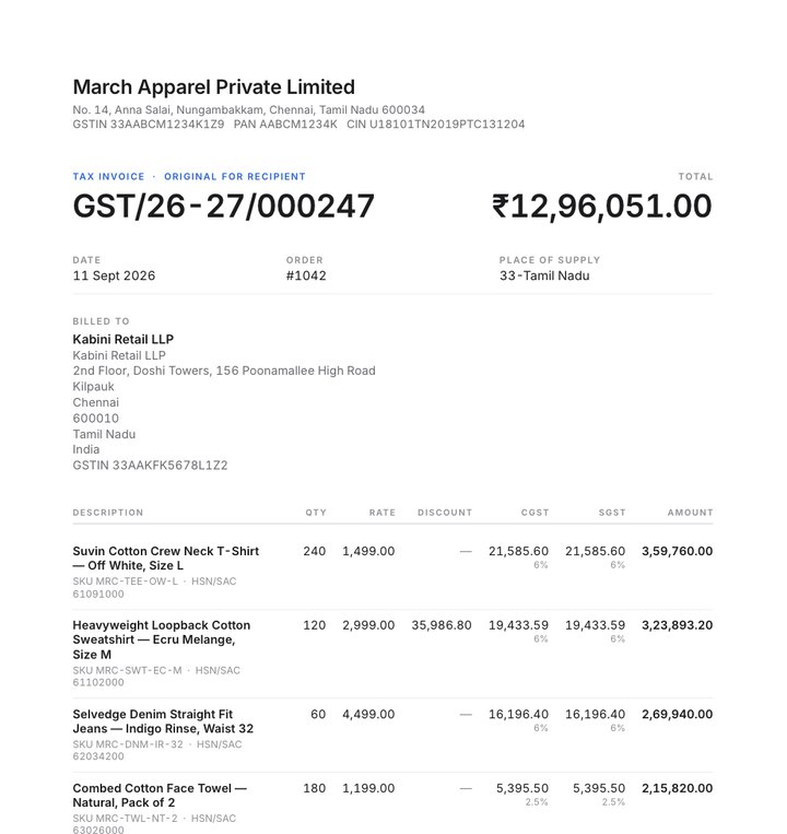 Editorial GST invoice layout