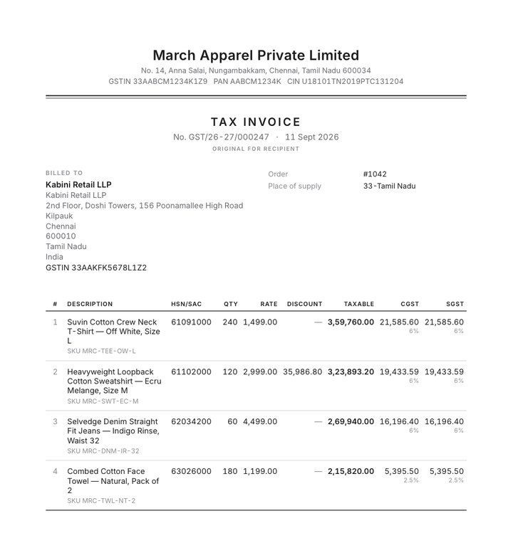 Letter GST invoice layout
