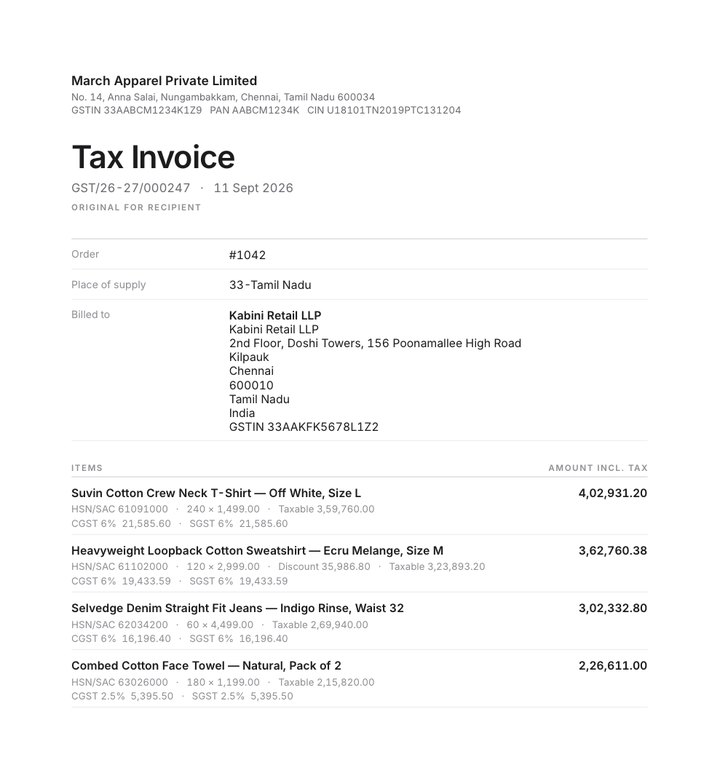Receipt GST invoice layout