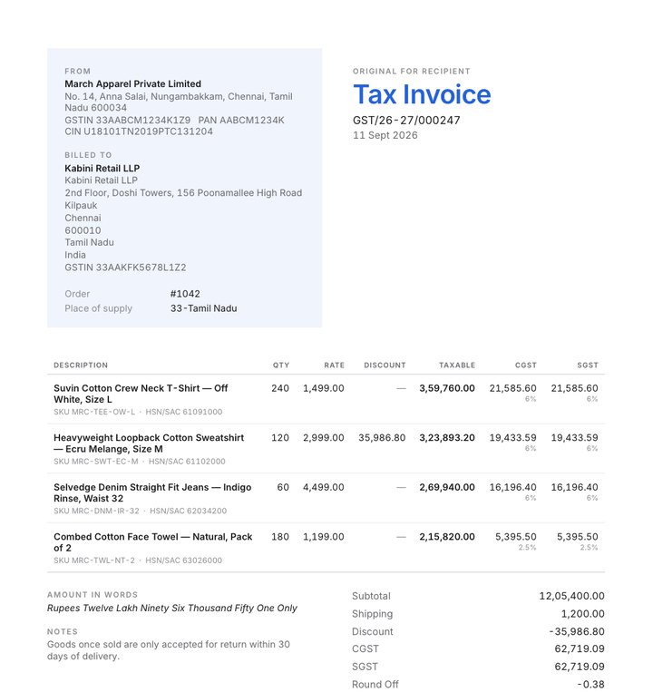 Sidebar GST invoice layout